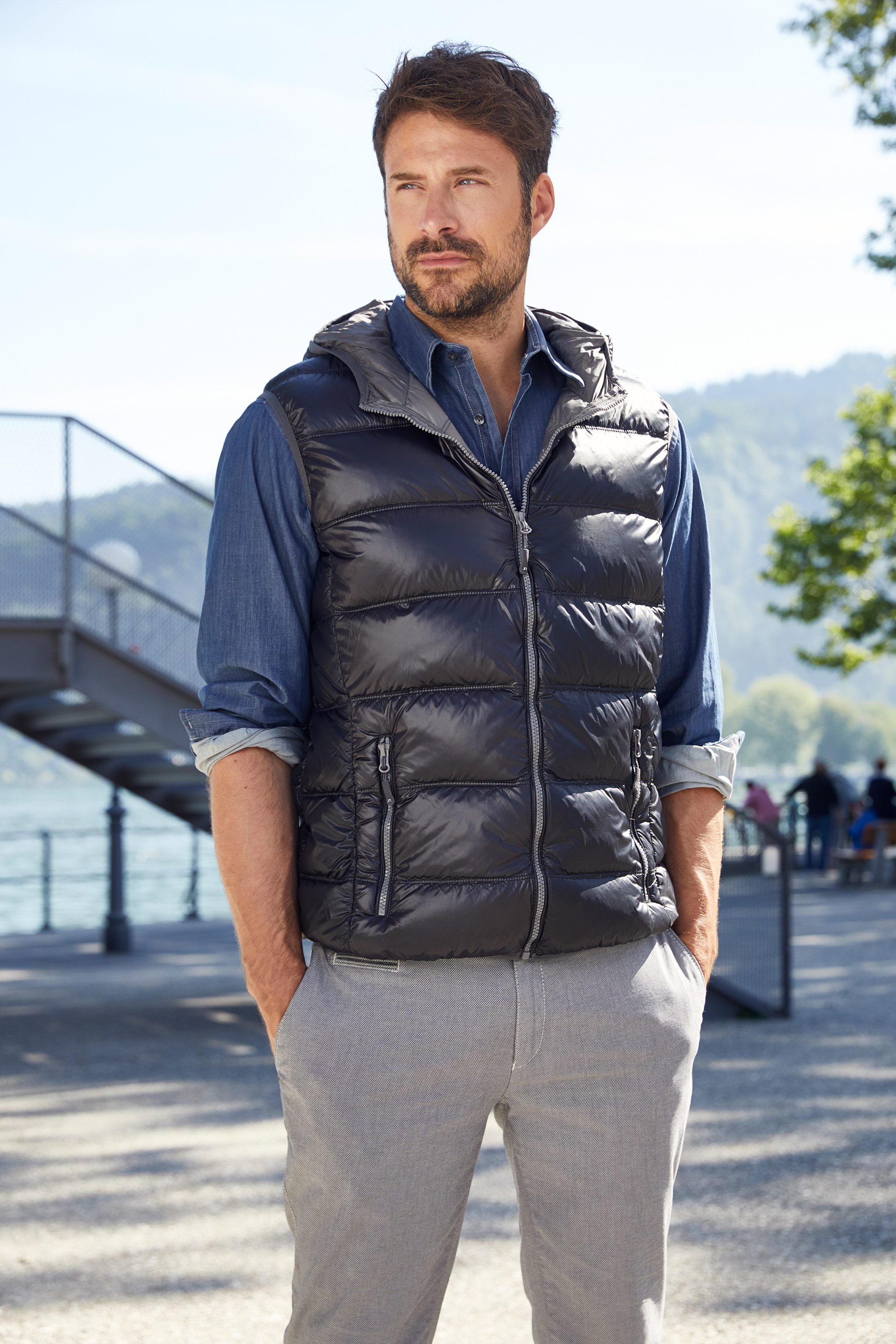 Men's Down Vest JN1062 Ultraleichte sportliche Daunenweste mit Kapuze