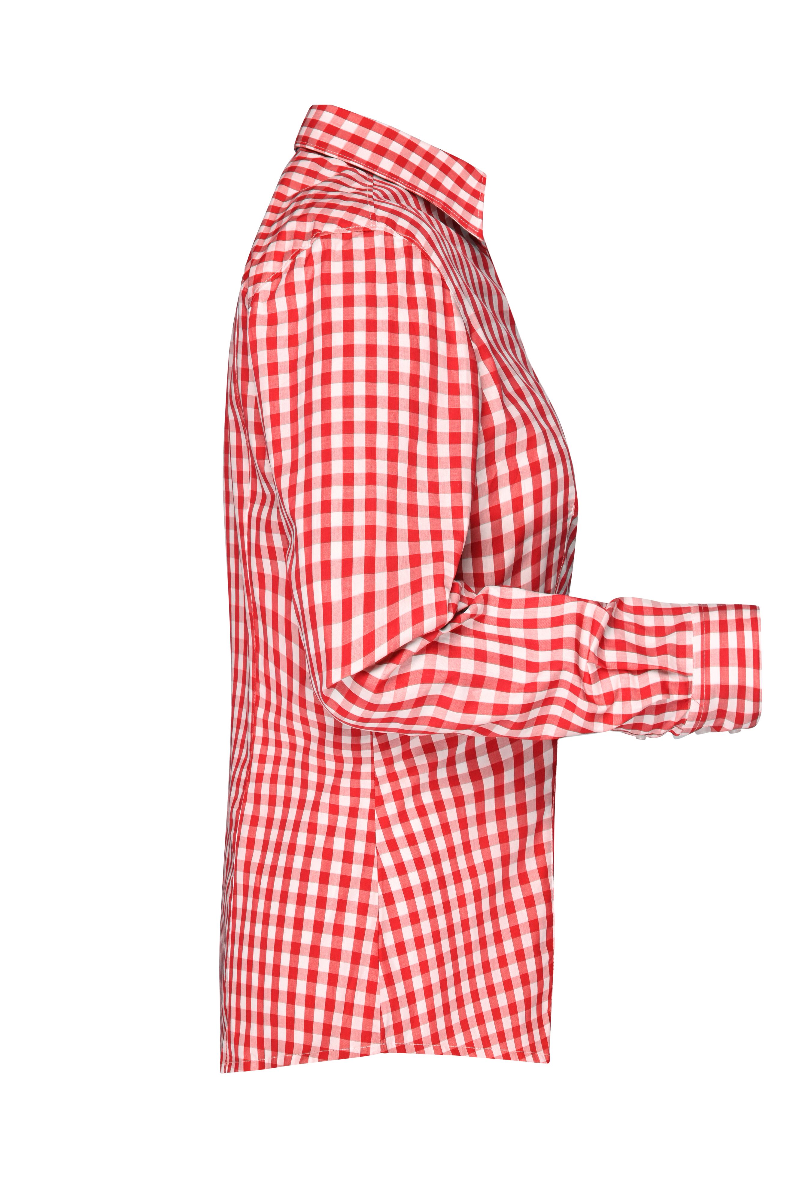 Ladies' Checked Blouse JN616 Modisches Karoshirt mit Uni-Einsätzen an Kragen und Manschette