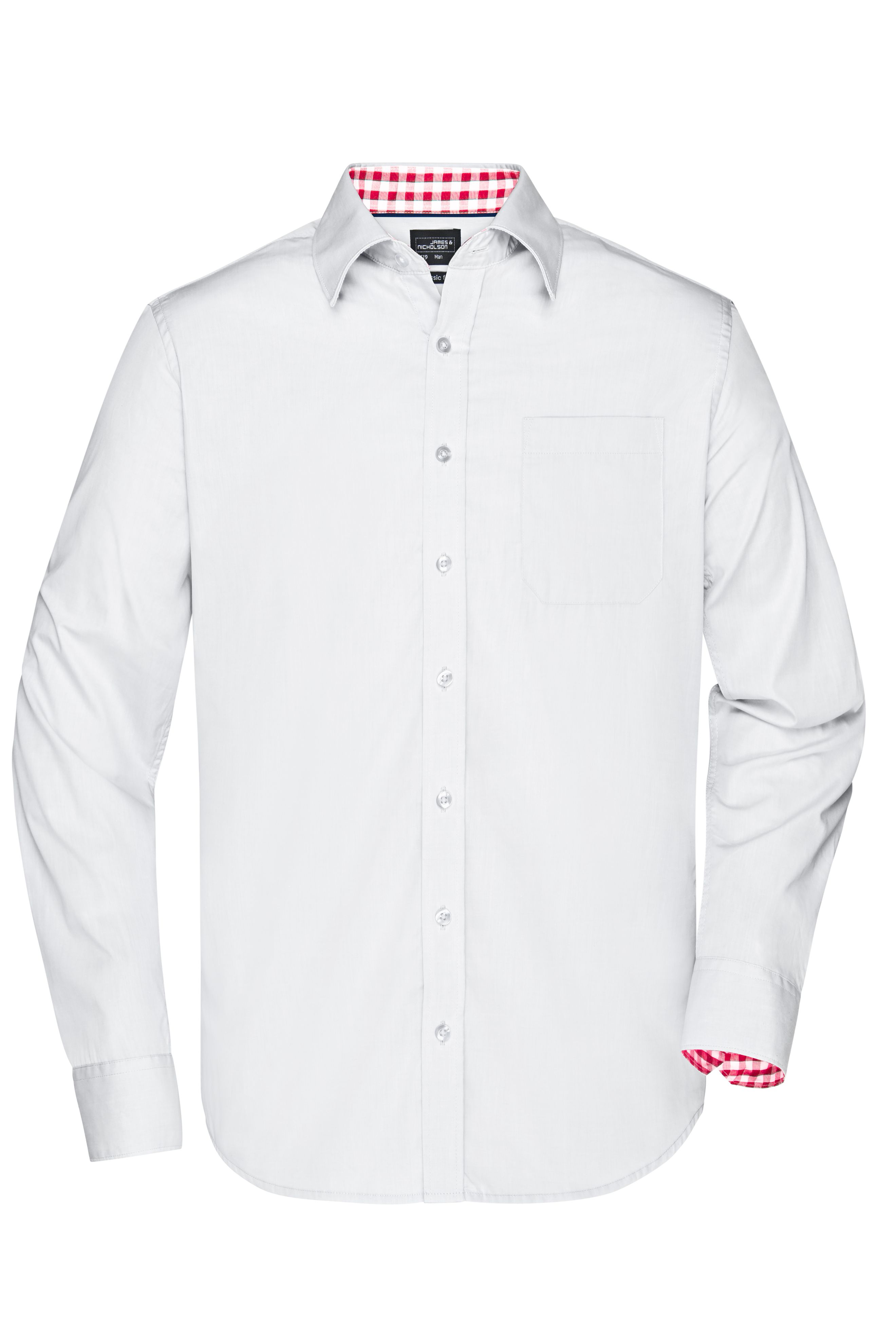 Men's Plain Shirt JN619 Modisches Shirt mit Karo-Einsätzen an Kragen und Manschette