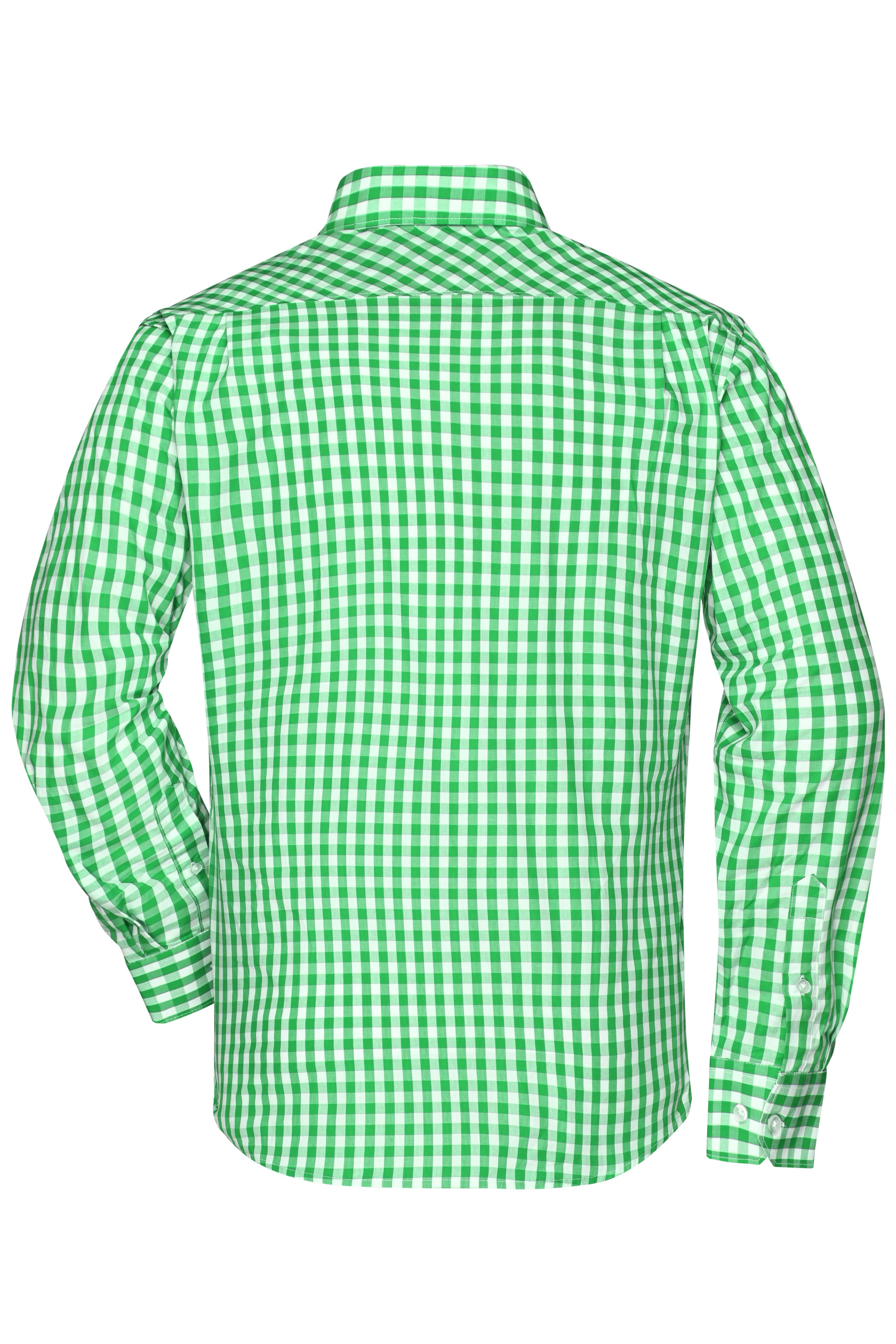 Men's Checked Shirt JN617 Modisches Karoshirt mit Uni-Einsätzen an Kragen und Manschette