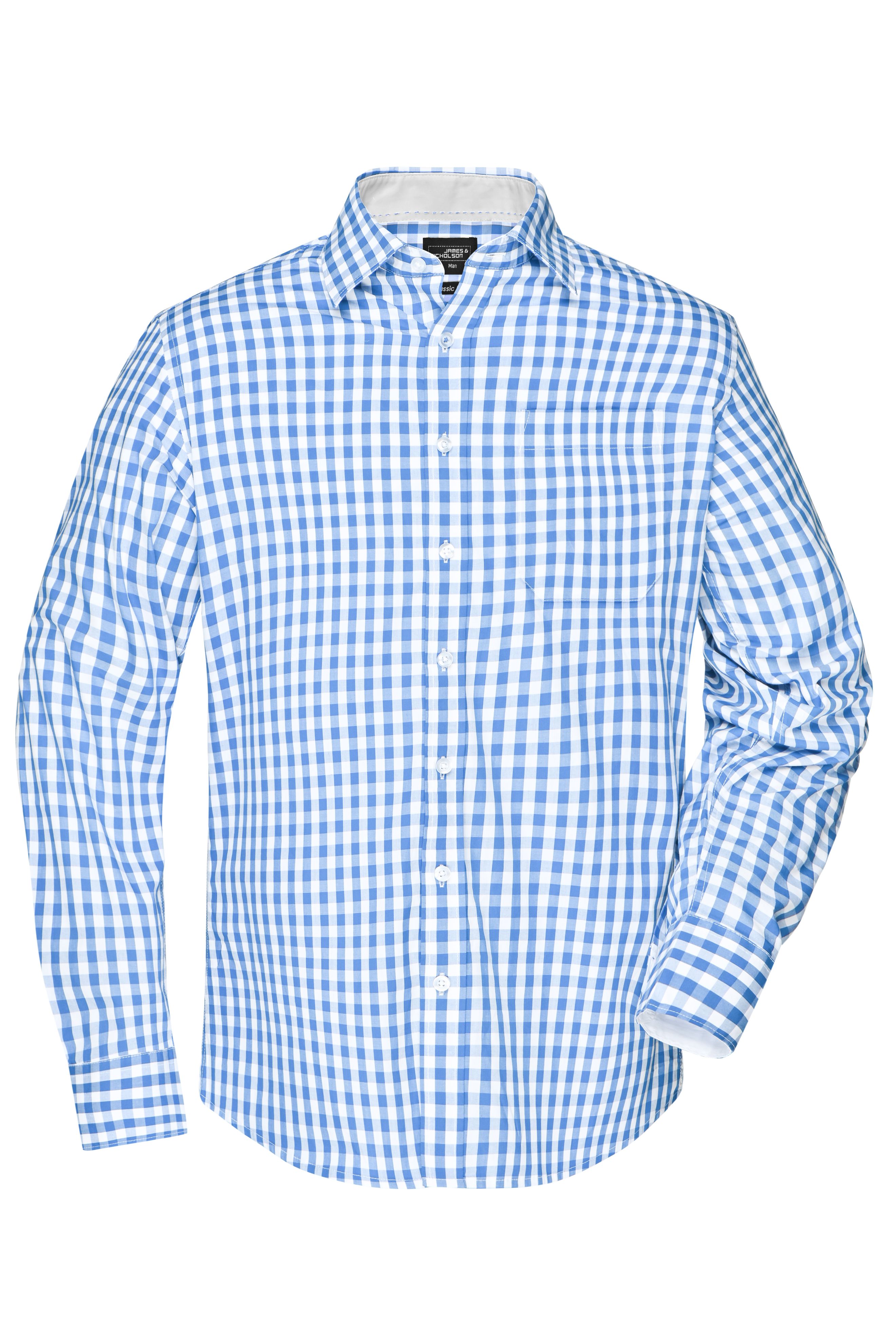 Men's Checked Shirt JN617 Modisches Karoshirt mit Uni-Einsätzen an Kragen und Manschette