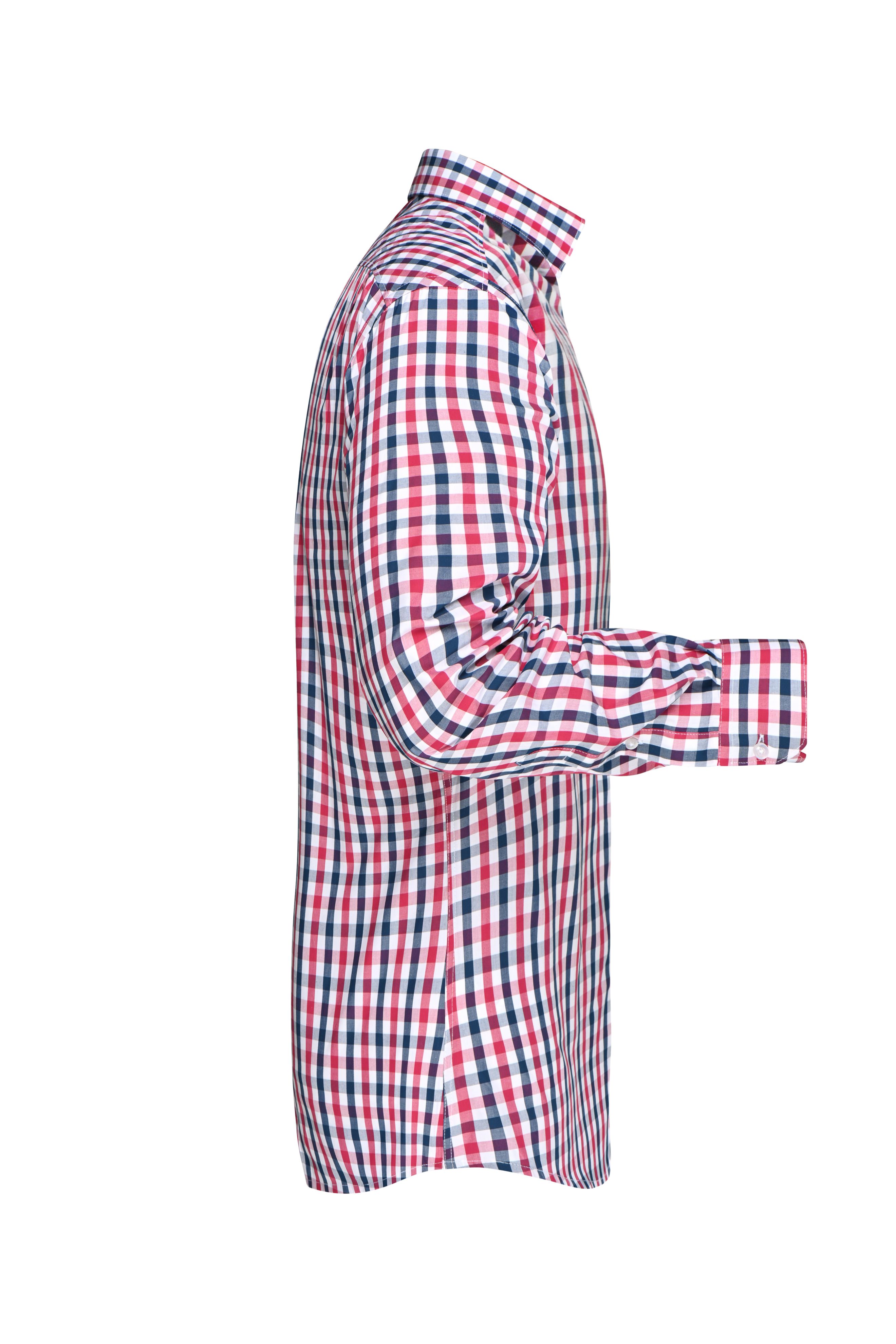 Men's Checked Shirt JN617 Modisches Karoshirt mit Uni-Einsätzen an Kragen und Manschette