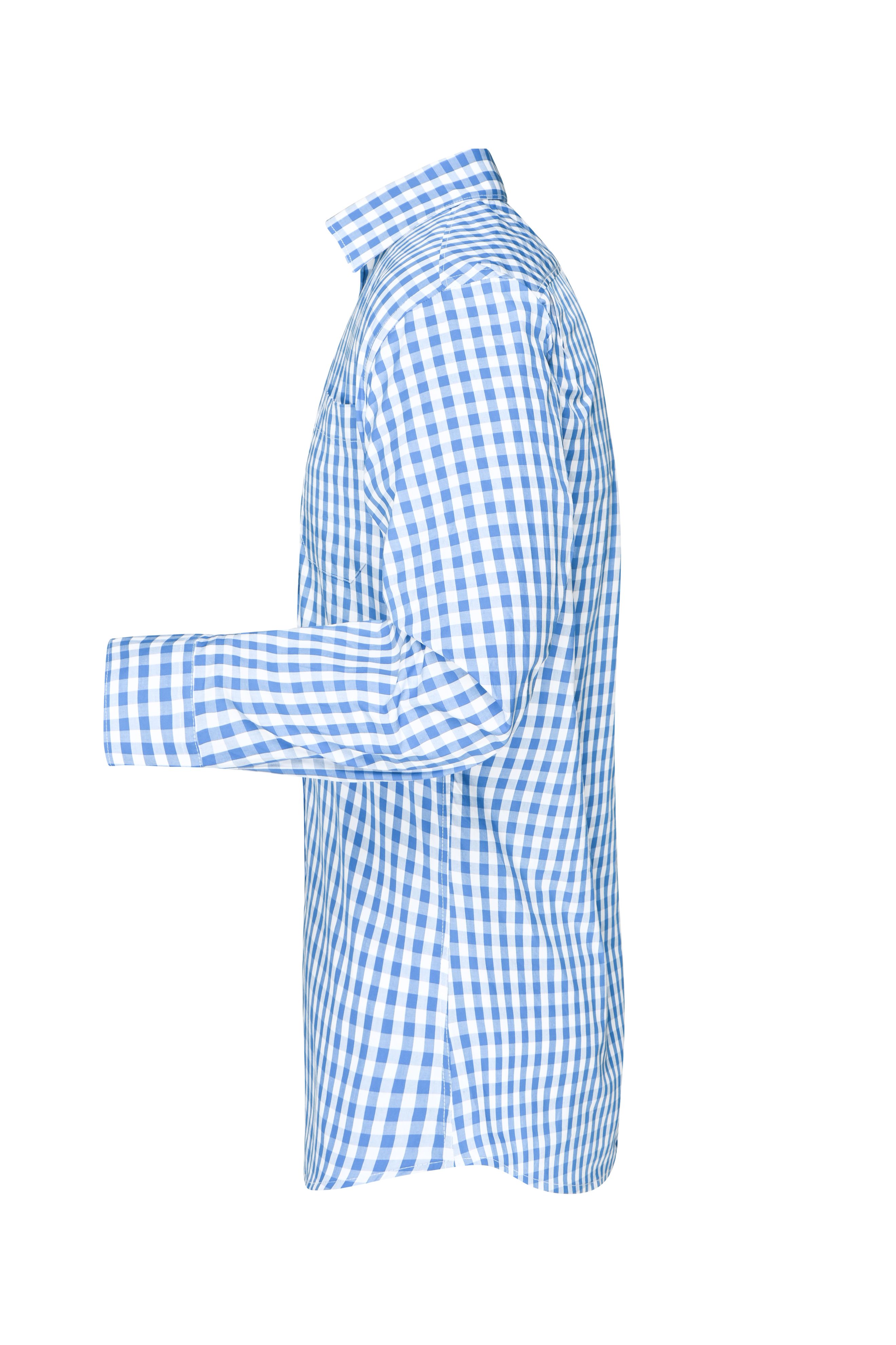 Men's Checked Shirt JN617 Modisches Karoshirt mit Uni-Einsätzen an Kragen und Manschette